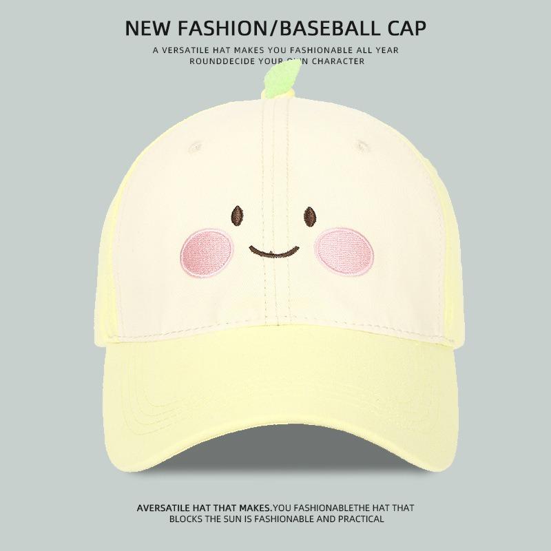Sweet and cute cartoon embroidered dopamine baseball cap children wide brim deep top big head circumference sunshade sun protection cap