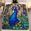 Peacock Stained Glass Throw Blanket Colorful Vibrant Art Exotic Wildlife Decorative Bed Blankets Sofa Couch Quilt Living Room