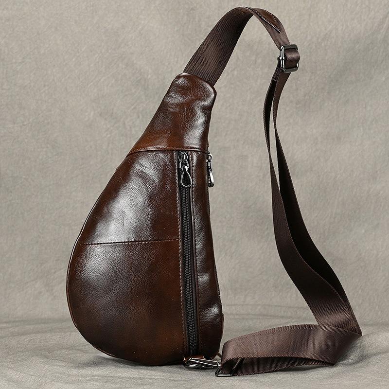 Creative fashion breast bag men's leather shoulder bag messenger bag first layer cowhide retro men's bag