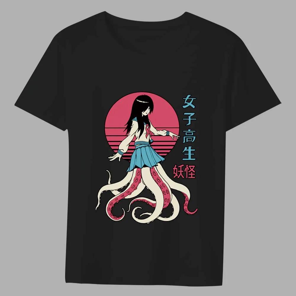 T-shirt Men's Popular Casual Anime O-neck Slim Cartoon Cute Print Pattern Series Top Commuter Black Soft Men's Shirt