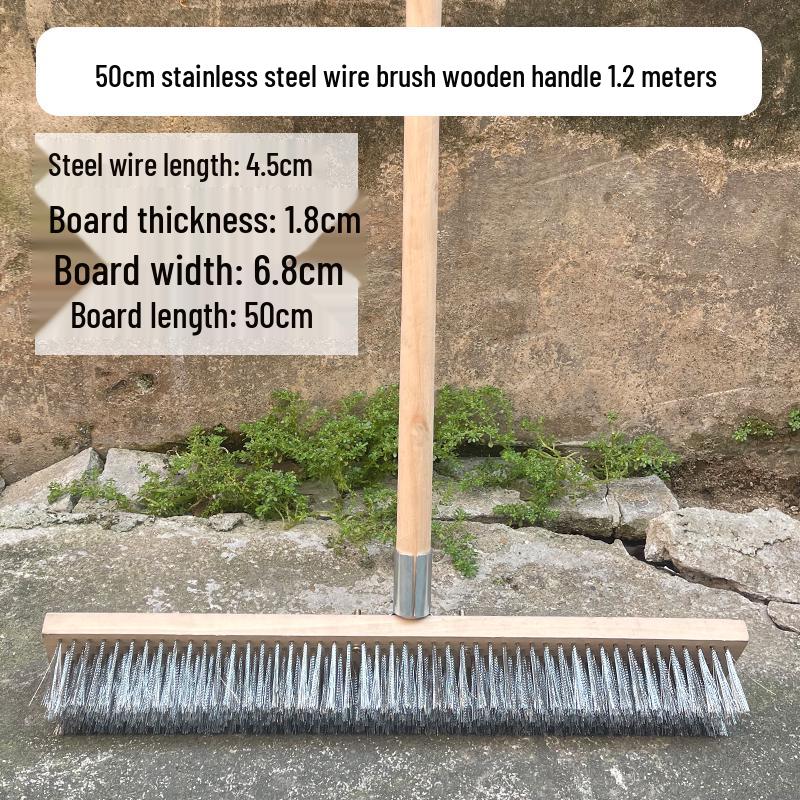 Stainless Steel Wire Floor Scrubber with Long Handle and Hard Bristles