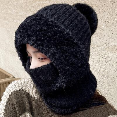 Knitted Hat Thickened Velvet Hat Scarf Mask One Piece Hat for Women In Winter Warm Hat