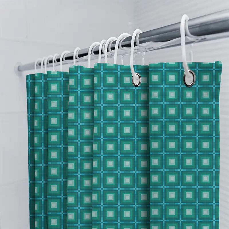 Modern Blue Square Shower Curtain Waterproof Bath Decor