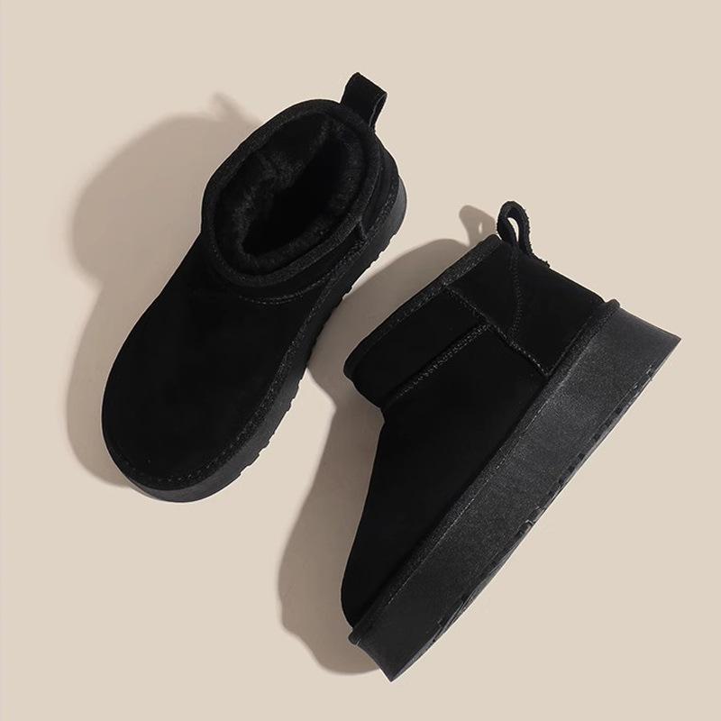 New Genuine Leather Elevator Thick-Soled Fur Snow Boots for Women Fleece-lined Thickened Non-Slip Warm Ankle Boots