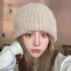 Knitted Beanie Hat Women Soft Warm Hand Crochet Bonnet Caps Solid Color Thick Winter for Girl Thermal Ear Protection Outdoor Hat