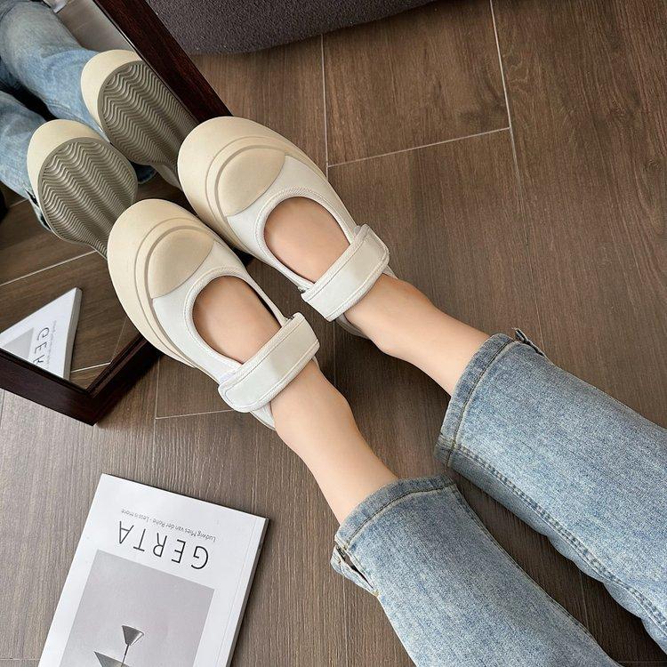 Весна и осень новинка интернет-звезда взрыв мелкий рот маффин толстая подошва туфли с большой головой корейская версия ретро липучка белые туфли женский тренд 40 бежевый 5680₽