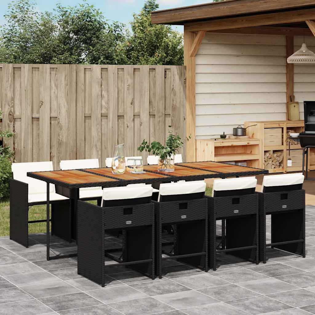 Vidaxl 9-Cz. Garden Furniture Set With Cushions, Black, PE Rattan