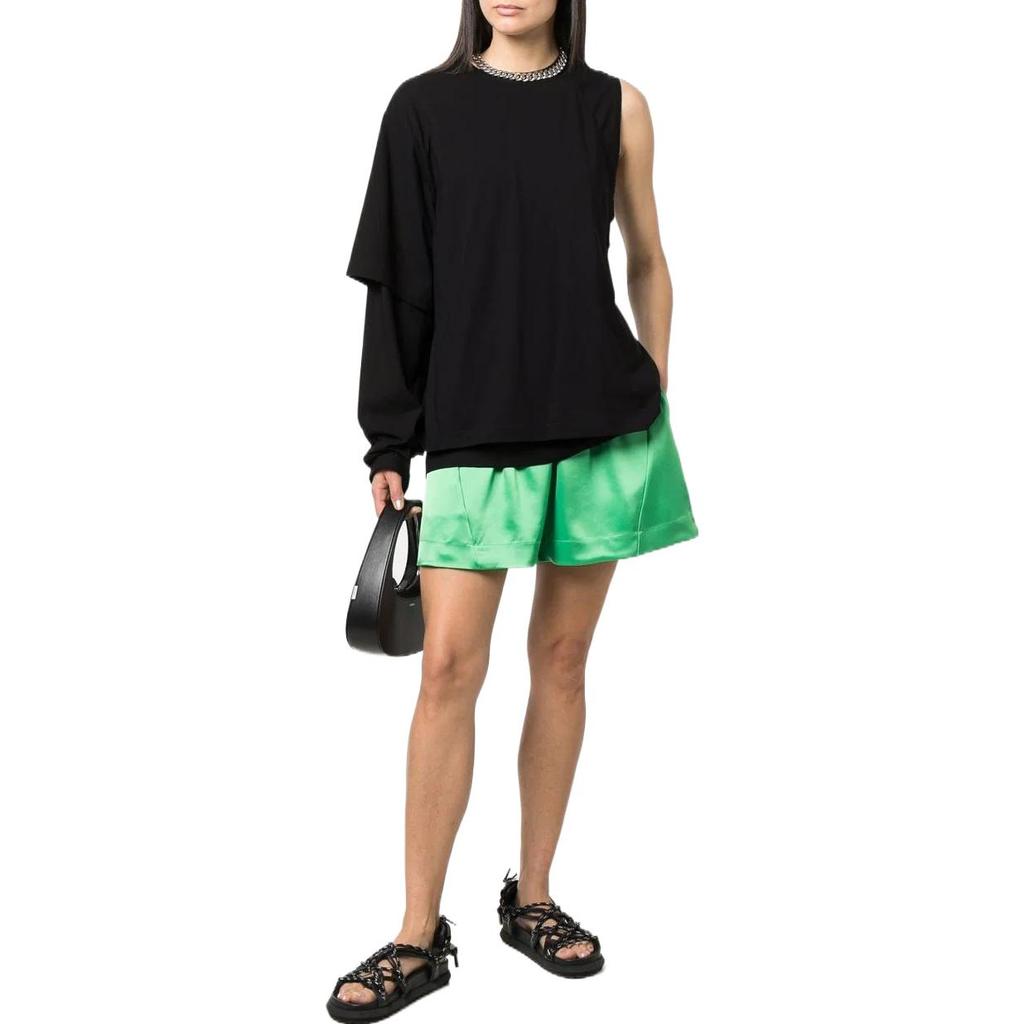 Y-3 SS22 Logo Print Asymmetrical Half Short Sleeve T-Shirt Women Tops Black HD3588