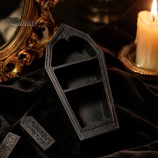 Halloween-Thema Ausstellungsständer Gotische Sargförmige Schmuckaufbewahrungsbox, 3D-gedrucktes Mini-Sarg-Ringschälchen für Kristalle Schmuckaufbewahrung, Gruselig