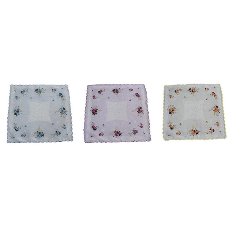 Cotton Women Hankies Printed Lace Flower Hanky For Bride Spring Style Ladies' Handkerchiefs Light Cotton Small Square Towel 3pcs