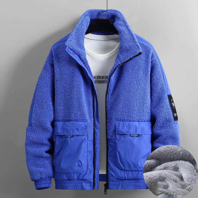 Men's Autumn and Winter Large Size Plus Velvet Thickened Stand Collar Splicing Warm Jacket
