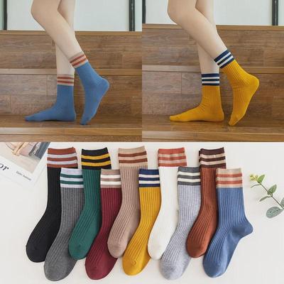 Yeni Kadın Japon Retro Çizgili Havlu Çoraplar - Sonbahar & Kış, Kolej Stili, Pamuk, Orta Uzunlukta