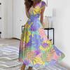 Women's Summer Leaf Floral Printed V-Neck Long Dress Dress