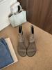 Coarse Heel Suede Piled Boots Breathable Cool Boots Women's Shoes 2025 Summer Hollow Vacation with Skirt Khaki Short Boots