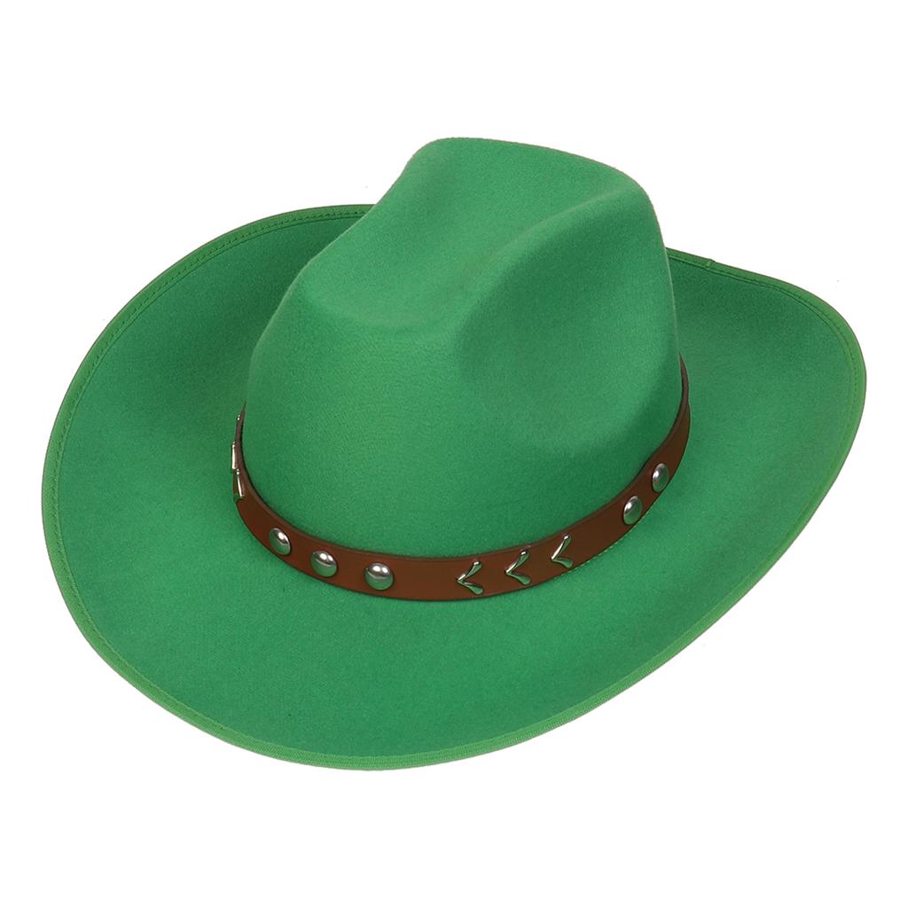 Unisex Western Cowboy Hat Wide Brim Roll‑Up Brim Double‑Top Felt Fedora Hat,10 Colors,Multiple Optional Detachable Hat Bands