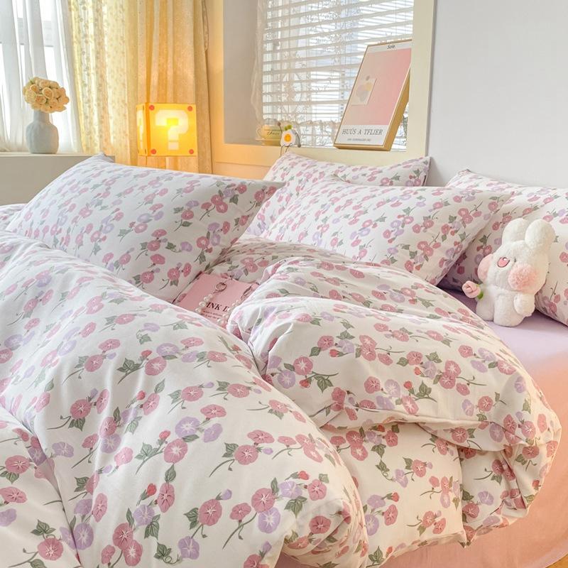 Small Fresh Washed Cotton Four-piece Set, Bedding Quilt Cover, Dormitory Single Bed Three-piece Set