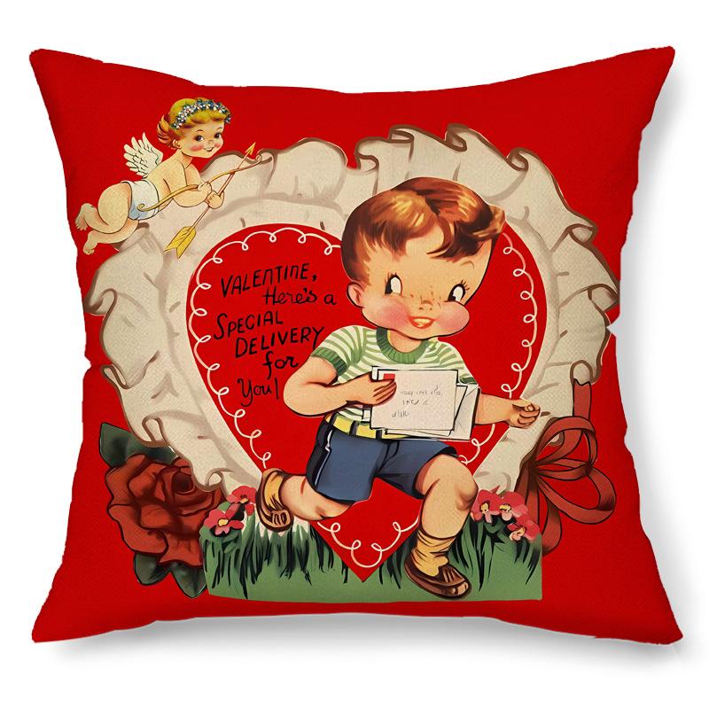 Valentine's Day Pillow Cover Red Heart Puppy Retro Pillow Cover Decoration for Sofa Bedroom Living Room Cushion Cover