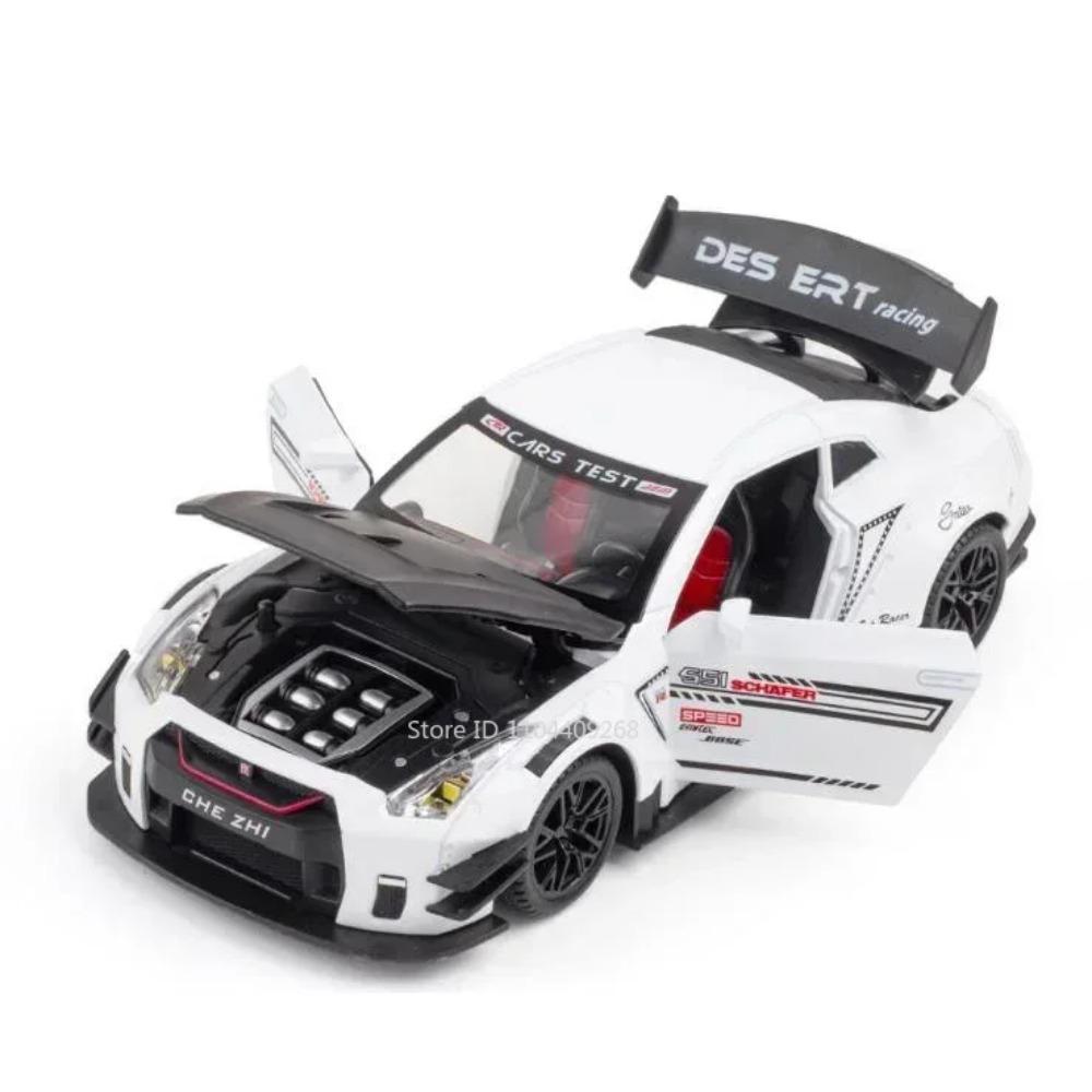 Scale 1:24 GTR R34 SKYLINE R35 Sports Car Model Toy Music Light Pull Back Doors Opened Miniature Models Collection Kid Gifts