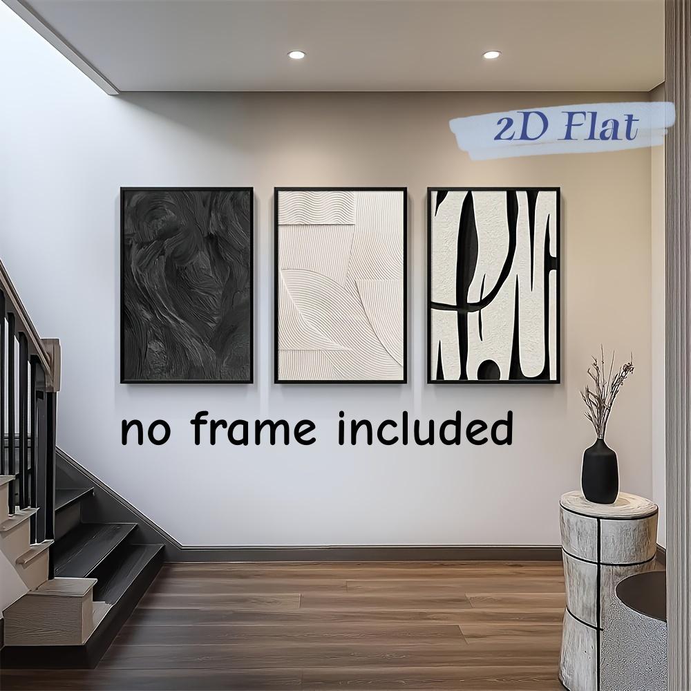 3-piece set, white abstract canvas wall art set, modern minimalist black - frameless texture painting for living room, bedroom,