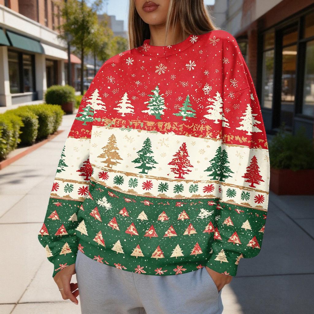 Women's Trendy Christmas Print Crewneck Sweatshirt Lightweight Casual Pullover Top