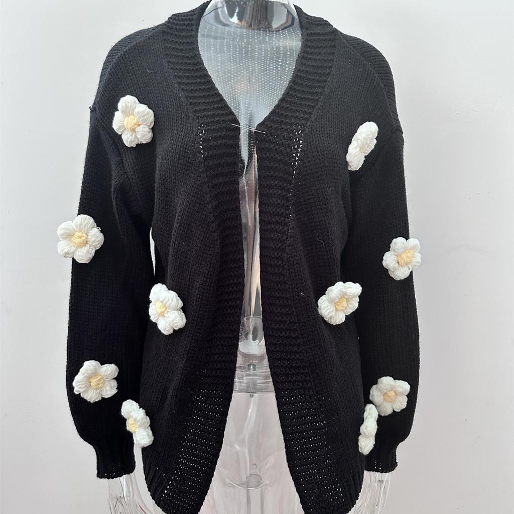 2023 Winterkleid Große Größe Damen Blumen Cardigan Laternenärmel Pullover Mantel