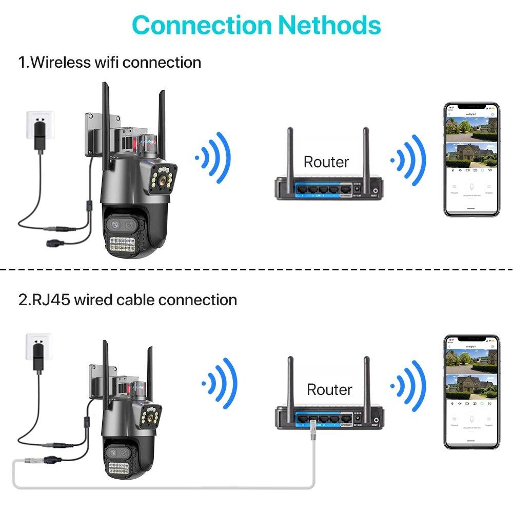 LS VISION Cámara PTZ Exterior UE 9MP 4K HD Zoom Híbrido 8X Tres Lentes Doble Pantalla Cámara IP Wifi 4MP Alarma Luz Policial Vigilancia CCTV ICSee