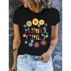 Hippy Graphic Print T-Shirt, Short Sleeve Crew Neck Casual Top for Summer and Spring, Women'S Clothing