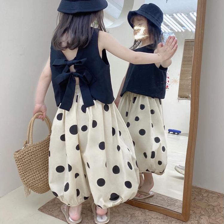 Children's Suit Summer Wear Thin Girls Butterfly Dew Back Vest Sleeveless Casual Pants Lantern Pants Wide Leg Pants Korean Two Piece Set