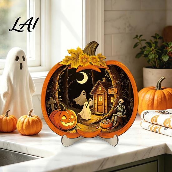 Cool Patterned Ornaments Halloween Door Sign Glowing Ghost Hanging Decor Wooden LED Window Reusable Party Supplies Ornament for Party Spooky