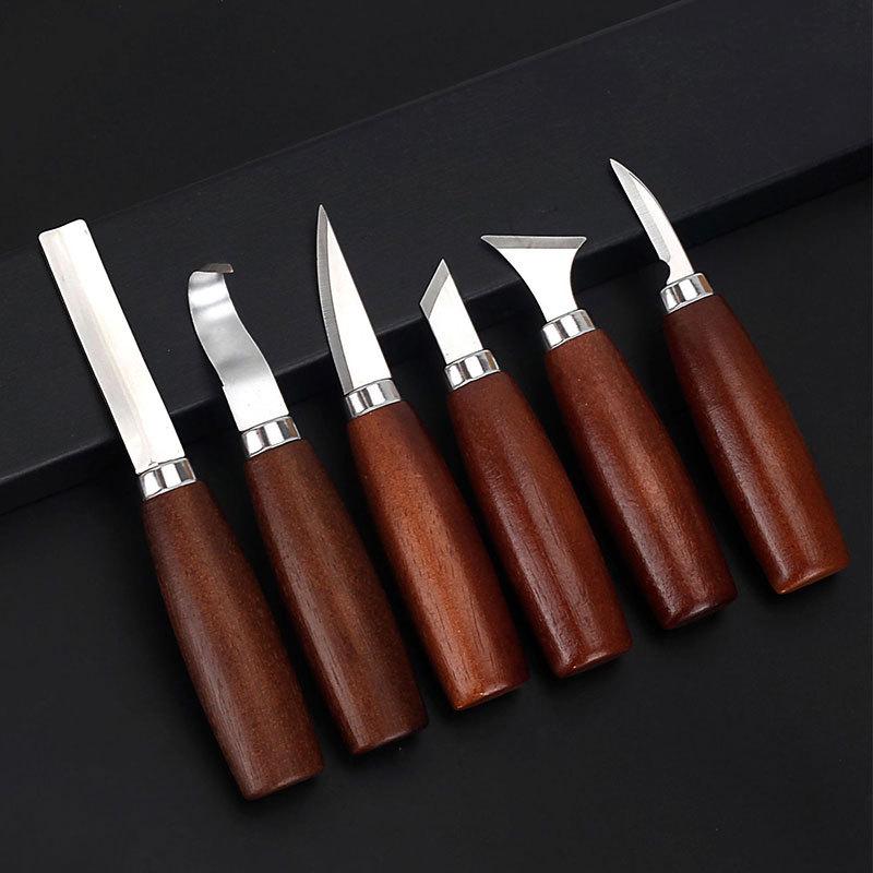 Stainless Steel Wood Carving & Whittling Knife Set - Curved Spoon Carver Included