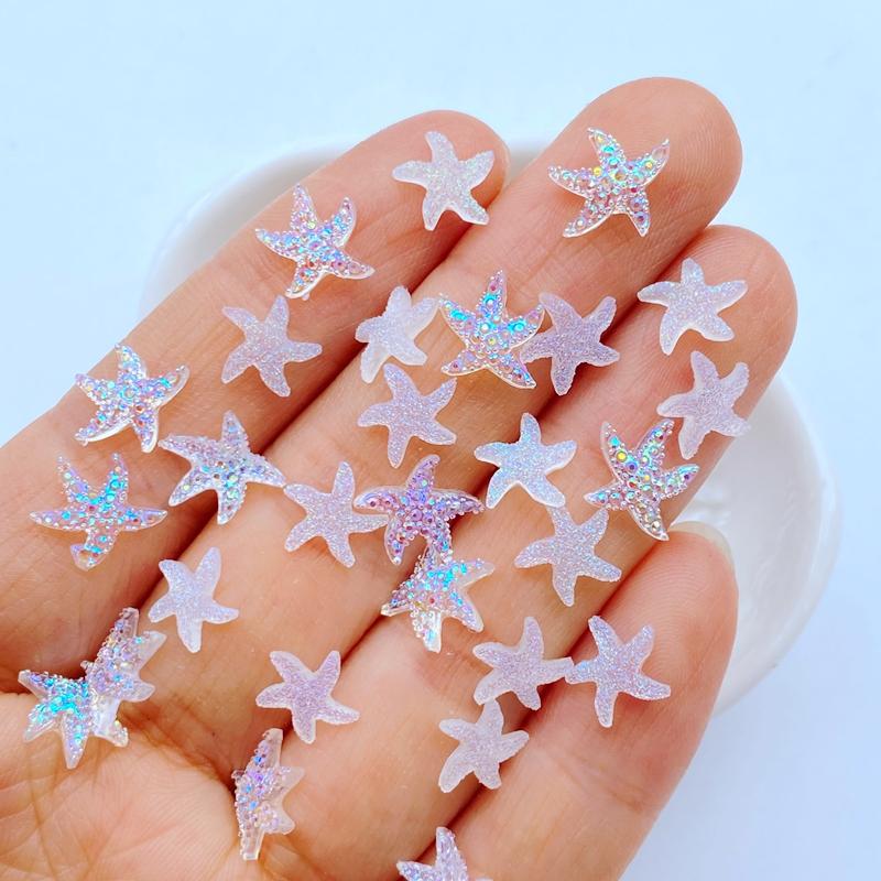 100Pcs New Cute Mini 8mm /9*10mm Mixed White Starfish Resin Nail Parts Accessories Kawaii DIY Nail Art Decoration