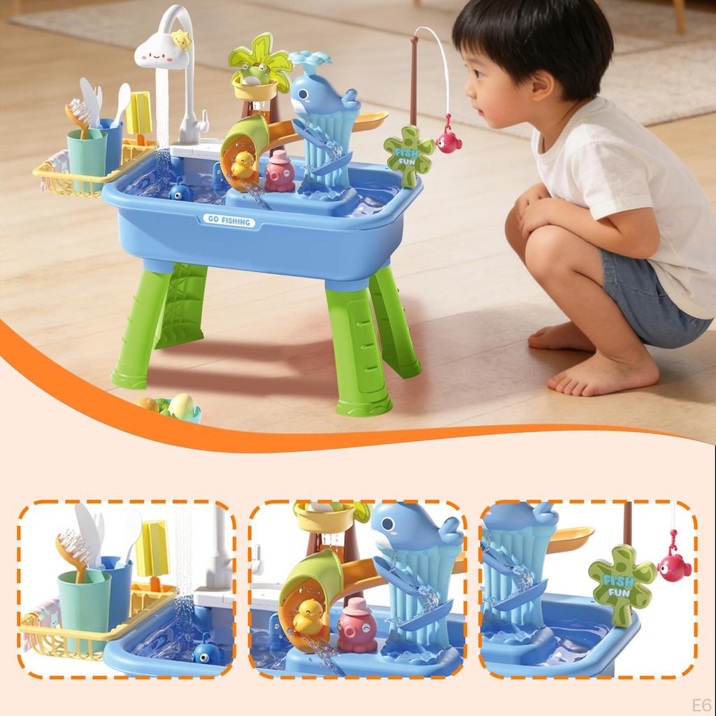Playset Cooking Pretend Dishwashing Electric Water Circulation Fishing Game Sensory Play Toy