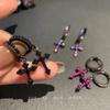 Gothic Vintage Colorful Rhinestone Cross Hoop Earrings Unique Exquisite