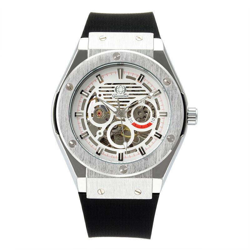 Top Neue Herren Mechanische Uhr Trendige Business Automatische Mechanische Uhr Silikonband Skelett Herrenuhr