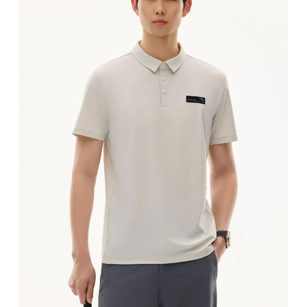 Anta Comfortable Simple Versatile Breathable Fashion Short Sleeve Polo Shirt Men Tops Light-Sand-Gray 152527107-1