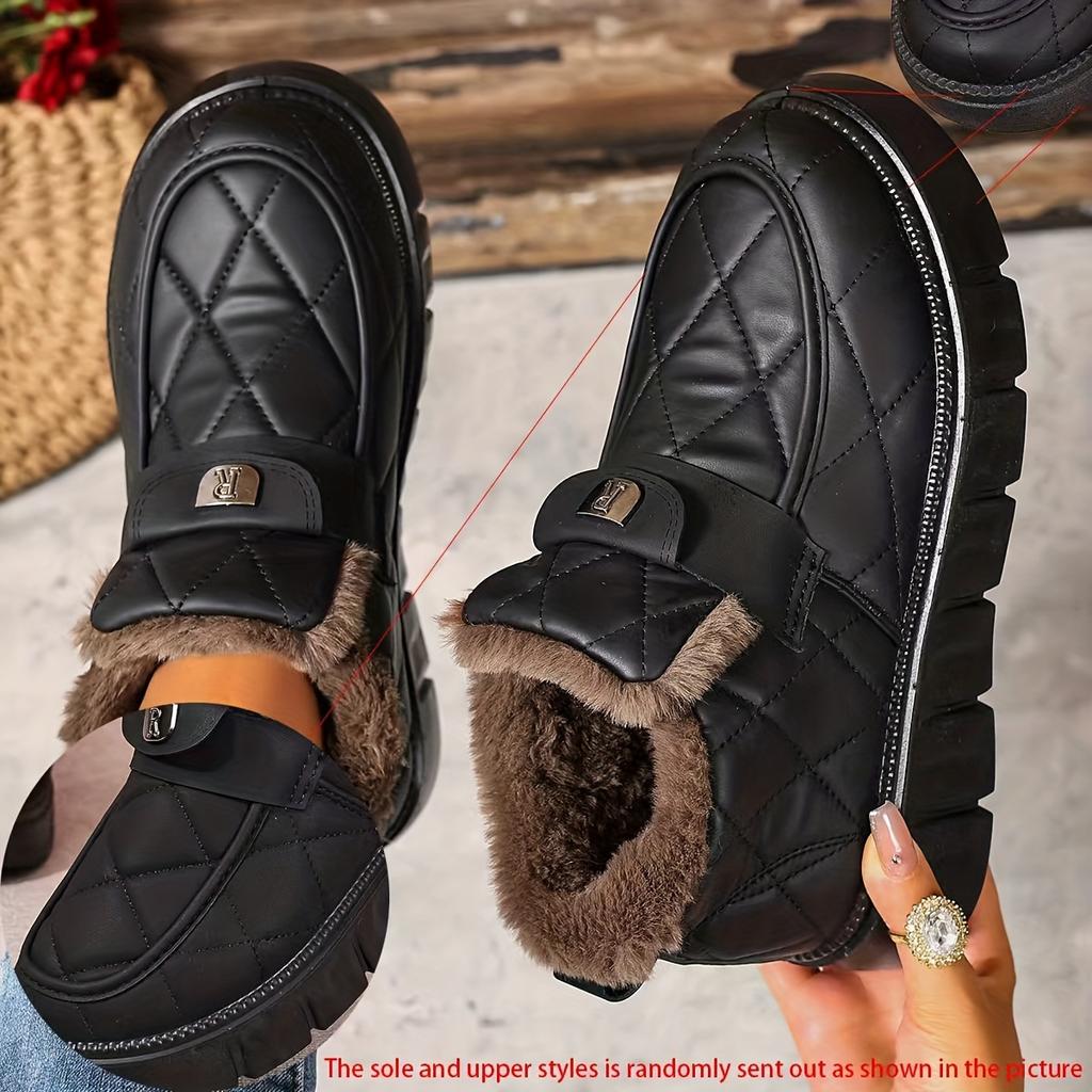 [Versatile Outdoor Casual] Warm Plush Snow Boots | Autumn Winter Thick Slip-On | Block Heel Round Toe for Hiking