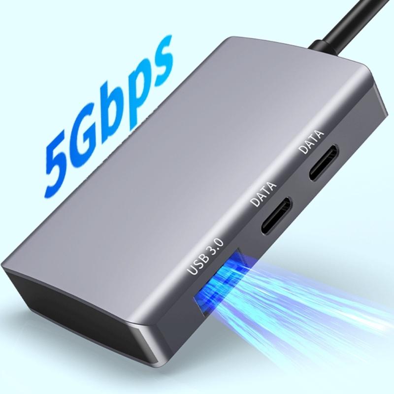 Compactly USB C Adapter 5 Port Expansion Dock with TF Card Reader USB3.0 for Laptop Smartphone Devices