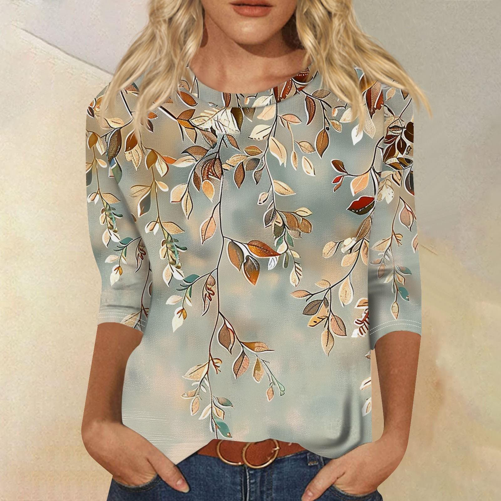 

Женская модная повседневная футболка с круглым вырезом и рукавом три четверти с принтом, топ M