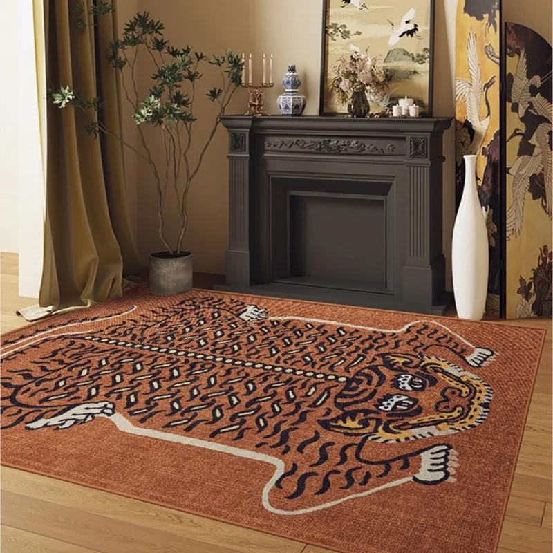 Living Room Carpet Home Decoration Vinntage Tiger Rug Animal Floor Mat Bedroom Bedside Lounge Non-slip Area Rugs Ethnic Retro