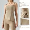 Women's Slim Fit Pleated Yoga Top with Built-in Bra and Adjustable Straps