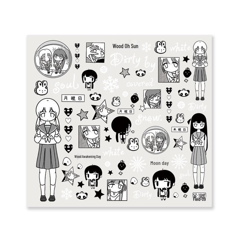 Sky Manga Line Art Stickers: DIY Journal, Notebook & Tablet Decor (B&W)