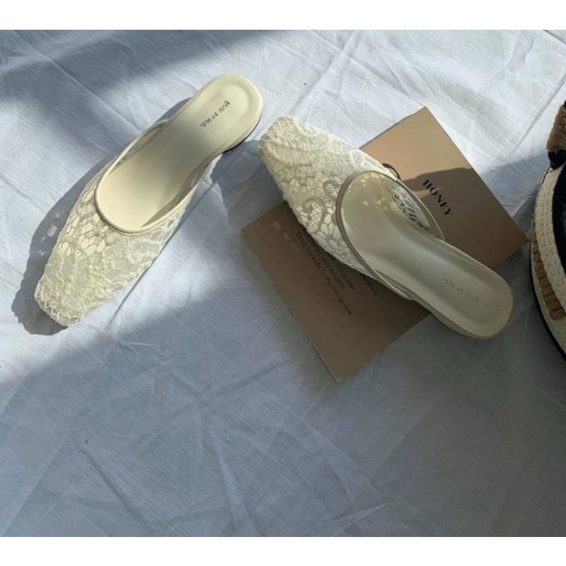 

Fashion Summer New Style Lace Women Mules Slippers Fashionable Cover Toe Shoes Outdoor Casual Beach Vacation Slides Shoes Zapatos Mujer 35