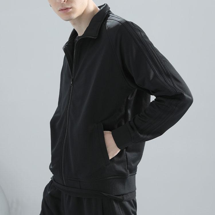 Adidas Farbblock Gestreifte Stehkragenjacke und Manschettenhose Lässiges Sportset Herrensets Schwarz TR30JR-BB+TR30P1R-BB