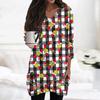 Womens Tops V-neck 3/4 Sleeve Blouses Casual Mid-length Shirts Fashion Christmas Print Tunic Tops With Pockets