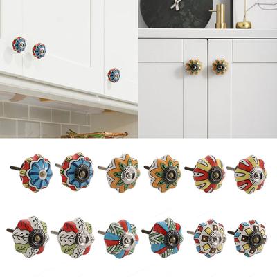 1 Pieza Material Cerámico Lujo Tirador de Armario Exquisito Patrón Pintado Tirador de Cajón Tirador de Puerta Vintage Multicolor