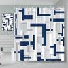 Fabric Geometric Shower Curtain, Mid-Century Modern Geometric Herringbone Chevron Blue Black Gray Square Bathroom Decoration