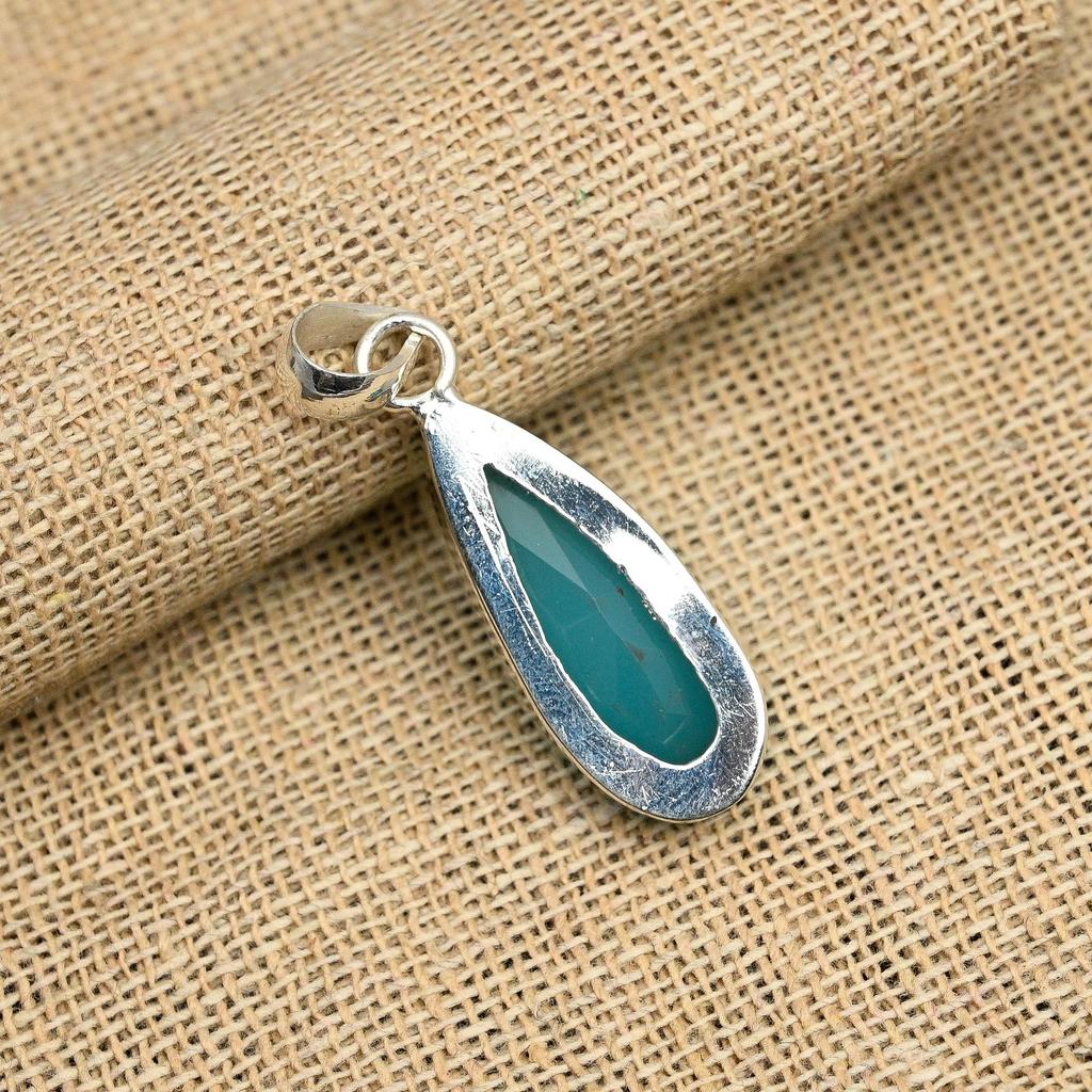 Underbar Blå Kalcedon Ädelsten Handgjorda Smycken 925 Sterlingsilver Hänge För Kvinnor