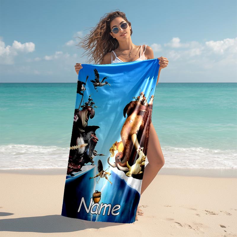 Personalized customized proof beach towel with Ice Age Dawn of the Dinosaurs pattern - soft, absorbent,quick-drying,perfect swimming,camping&bathing