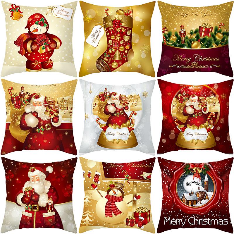 Nordic Christmas Pillow Cover Golden Cartoon Santa Claus Series Office Sofa Cushion Pillow Cover