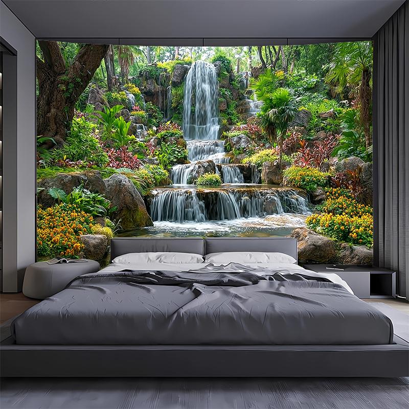 1pc Garden Waterfall Backdrop Tapestry - Polyester Fabric, Machine Washable, Suitable for Bedroom Living Room Decoration